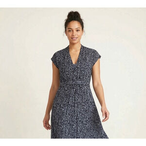 French Connection Dress Womens 10 Blue Geometric Fit Flare Belted Knee Length